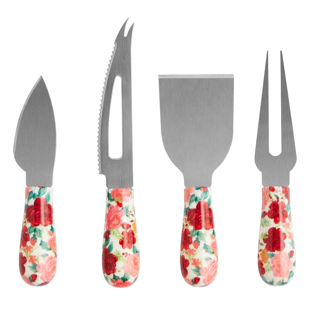 Pioneer Woman Cheese Knife Serving Set 4 pieces Cheerful Rose New